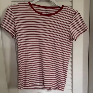 Brandy Melville Red and White Striped Tee
